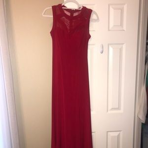 Bright red a-line prom dress.